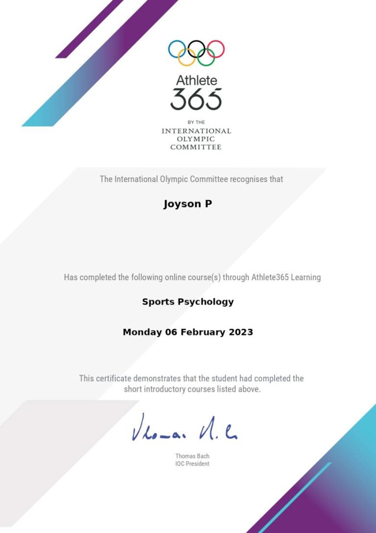 IOC Sports Psychology Joyson Joy P Certificate