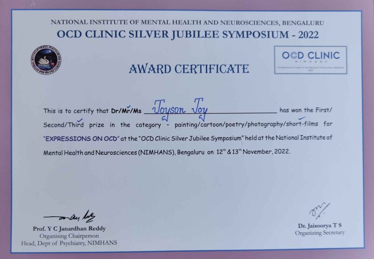 NIMHANS Joyson Joy P Certificate